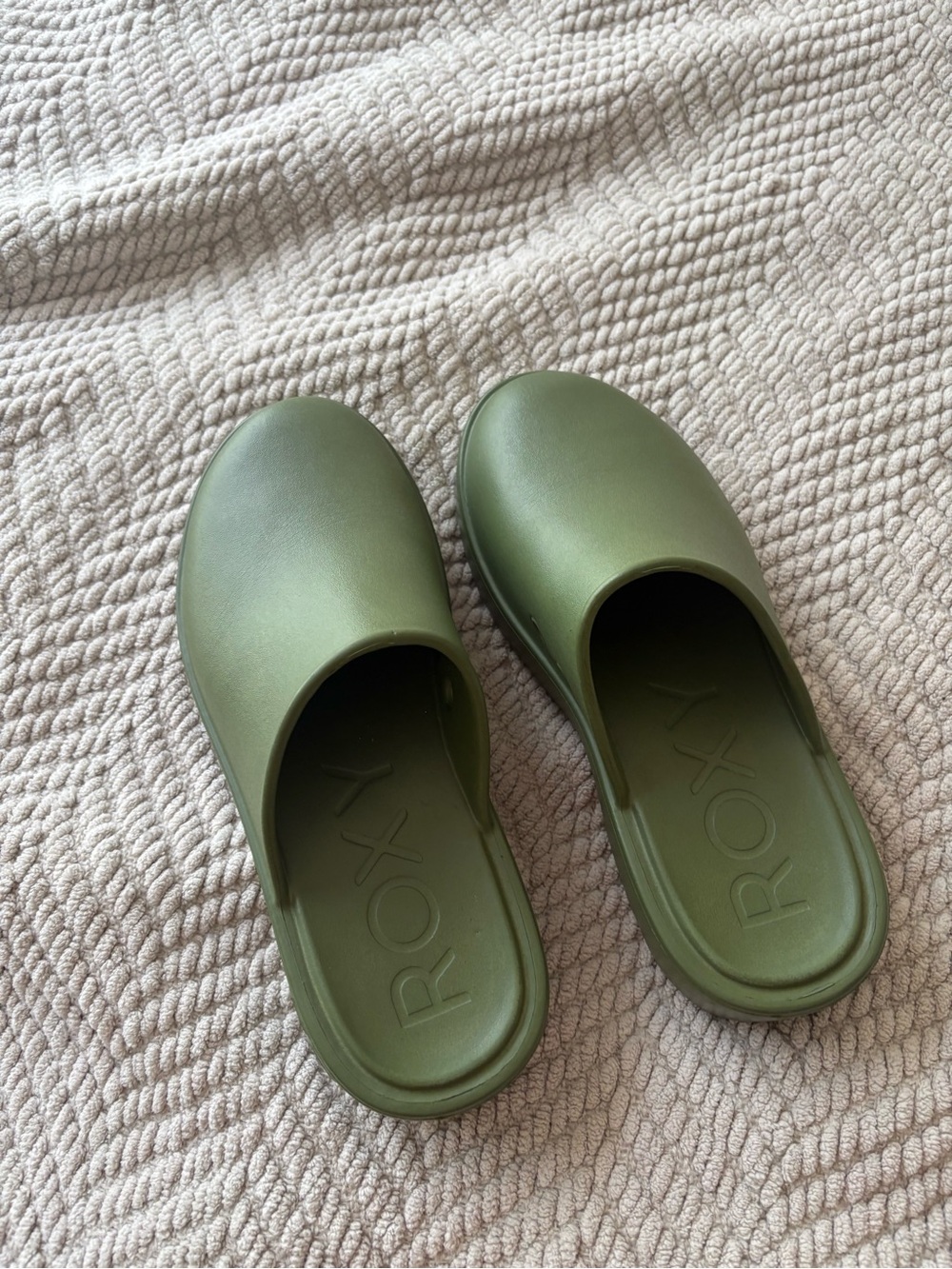 Roxy Olive Green Slip-On Mules